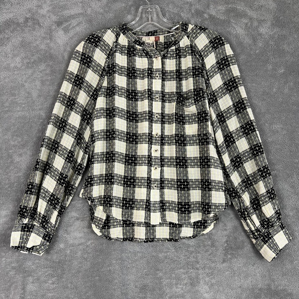 Pilcro Anthropologie Breezy‎ Plaid Top Womens S Black White Wool Blend